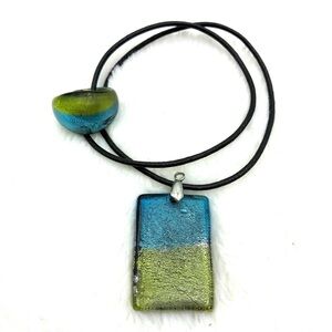 Murano Blue and Green Glass Necklace and Ring Size 7-7.5